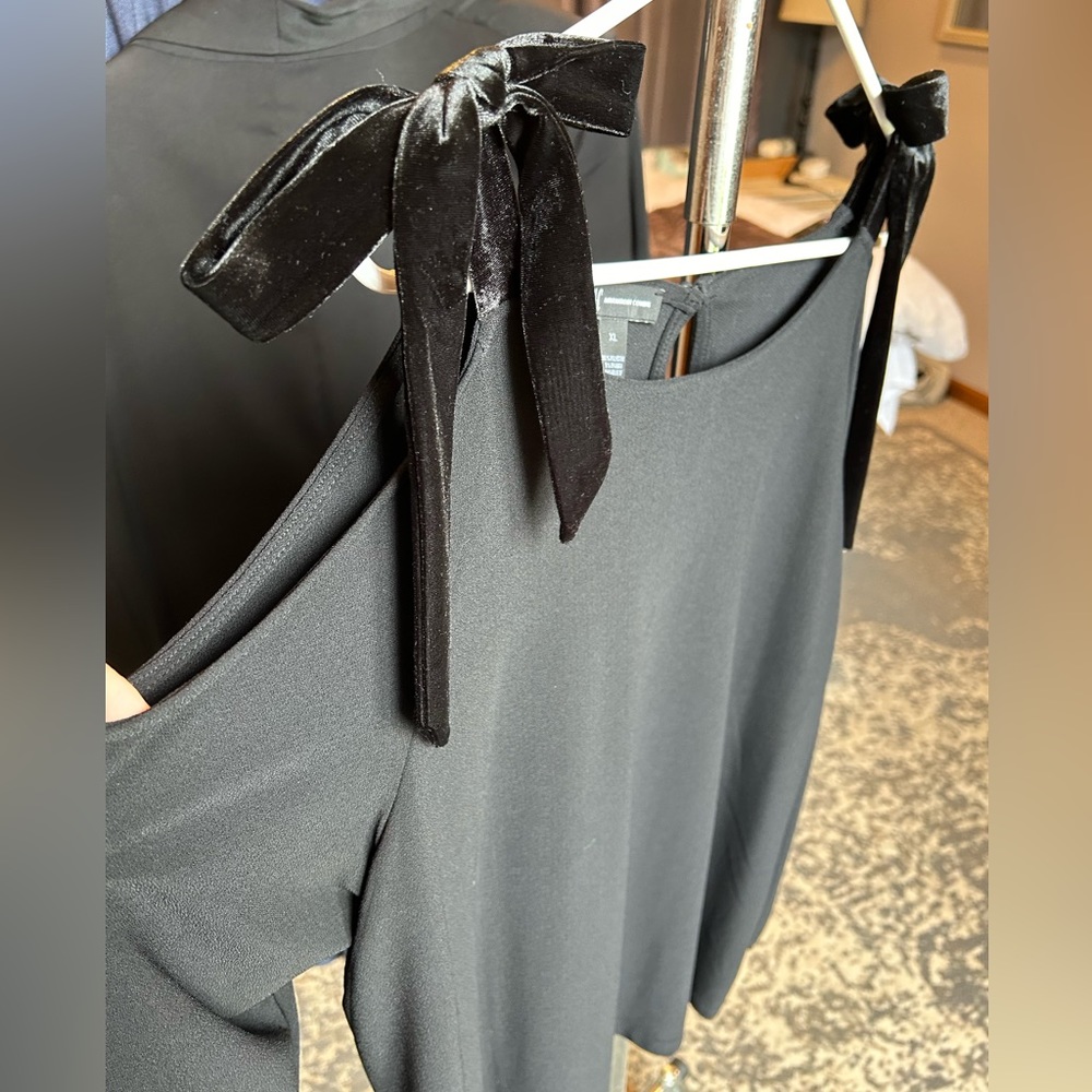 INC. black blouse with velvet bow detail